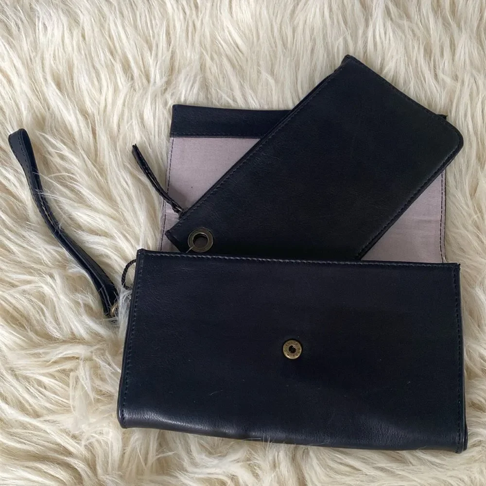 Elegant Black Quality Leather 2-in-One Clutch Wallet NWT